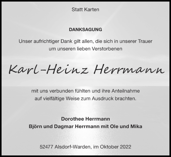 Traueranzeige von Karl-Heinz Herrmann von Zeitung am Sonntag