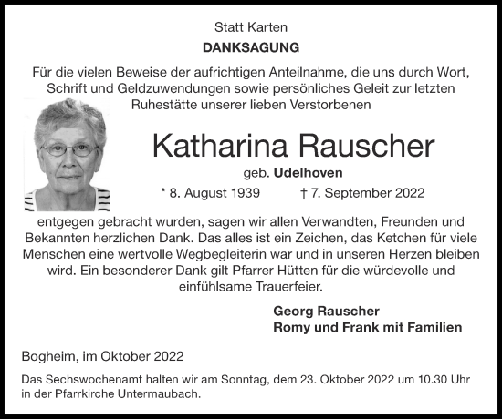 Traueranzeige von Katharina Rauscher von Zeitung am Sonntag