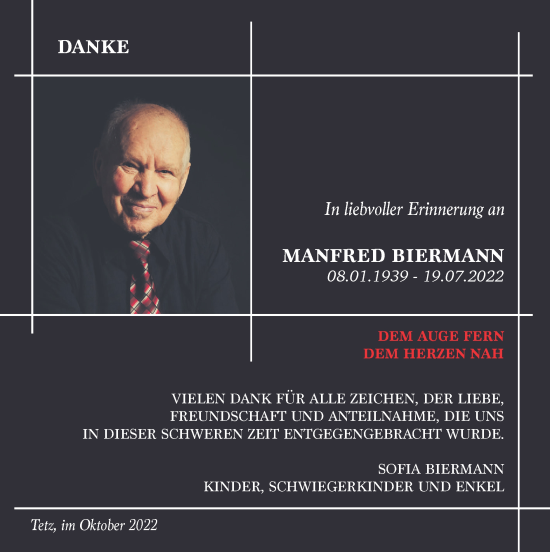Traueranzeige von Manfred Biermann von Zeitung am Sonntag