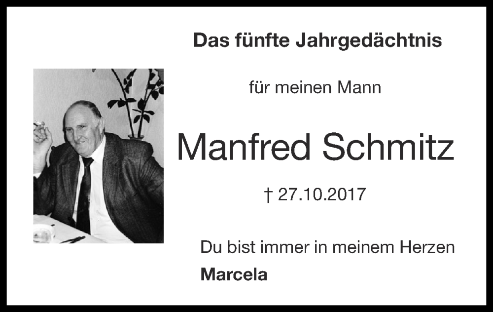  Traueranzeige für MAnfred Schmitz vom 30.10.2022 aus Zeitung am Sonntag