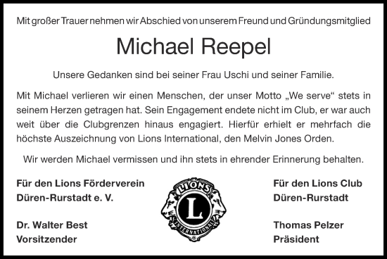 Traueranzeige von Michael Reepel von Zeitung am Sonntag