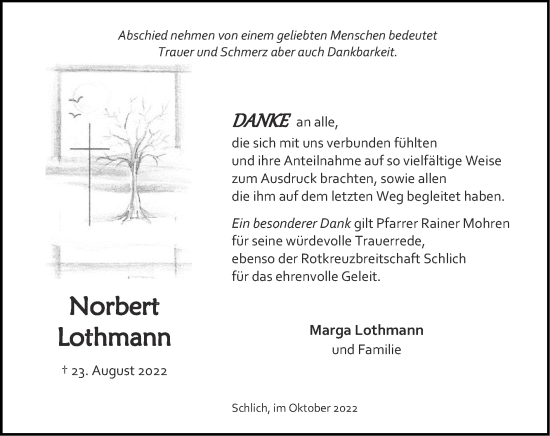 Traueranzeige von Norbert Lothmann von Zeitung am Sonntag