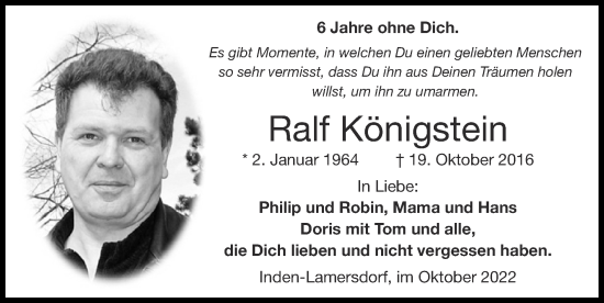 Traueranzeige von Ralf Königstein von Zeitung am Sonntag