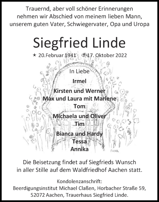 Traueranzeige von Siegfried Linde von Zeitung am Sonntag