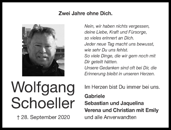Traueranzeige von Wolfgang Schoeller von Zeitung am Sonntag