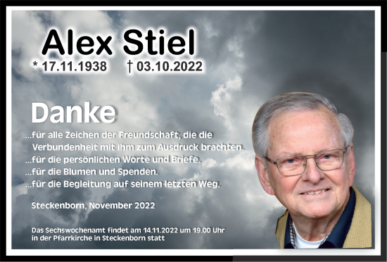 Traueranzeige von Alex Stiel von Zeitung am Sonntag