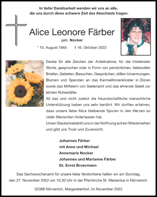 Traueranzeige von Alice Leonore Färber von Zeitung am Sonntag