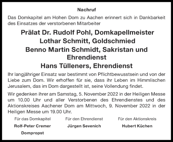 Traueranzeige von Benno Martin Schmidt von Aachener Zeitung / Aachener Nachrichten