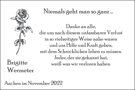 Traueranzeige von Brigitte Wermeter von Zeitung am Sonntag