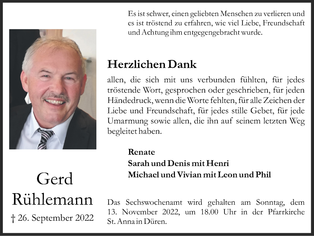  Traueranzeige für Gerd Rühlemann vom 06.11.2022 aus Zeitung am Sonntag