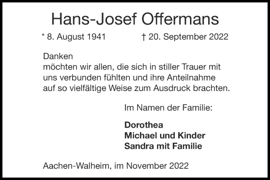 Traueranzeige von Hans-Josef Offermans von Zeitung am Sonntag
