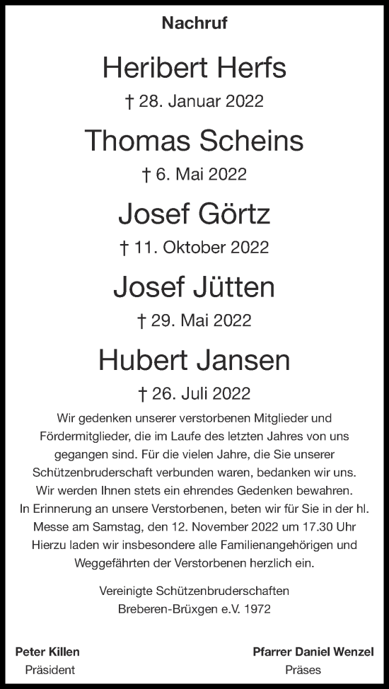 Traueranzeige von Hubert Jansen von Zeitung am Sonntag