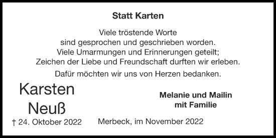Traueranzeige von Karsten Neuß von Zeitung am Sonntag
