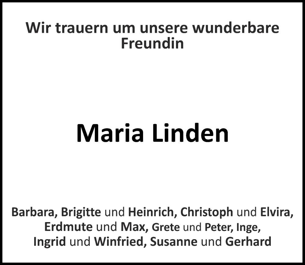  Traueranzeige für Maria Linden vom 05.11.2022 aus Aachener Zeitung / Aachener Nachrichten
