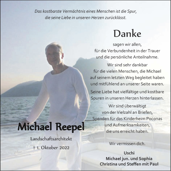 Traueranzeige von Michael Reepel von Zeitung am Sonntag