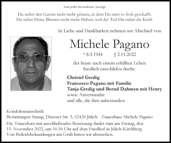 Traueranzeigen von Michele Pagano Aachen gedenkt