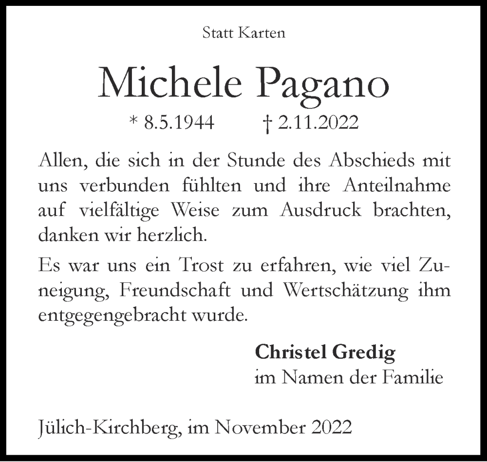 Traueranzeigen von Michele Pagano Aachen gedenkt