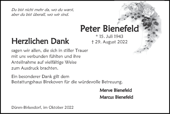 Traueranzeige von Peter Bienefeld von Zeitung am Sonntag
