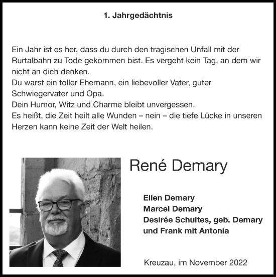 Traueranzeige von Rene Demary von Zeitung am Sonntag