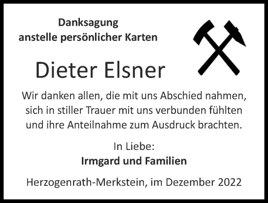 Traueranzeige von Dieter Elsnere von Zeitung am Sonntag