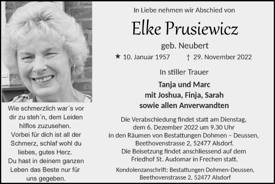 Traueranzeige von Elke Prusiewicz von Zeitung am Sonntag