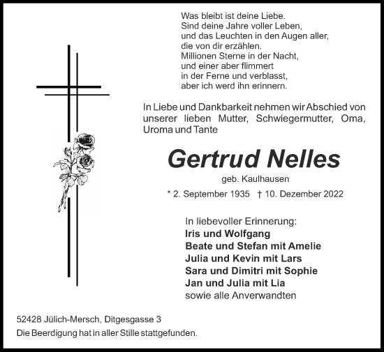 Traueranzeige von Gertrud Neues von Zeitung am Sonntag