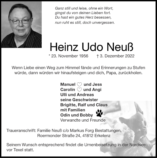 Traueranzeige von Heinz Udo Neuß von Zeitung am Sonntag