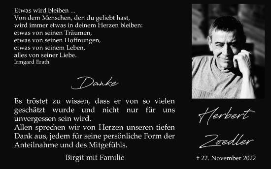 Traueranzeige von Herbert Zoedler von Zeitung am Sonntag