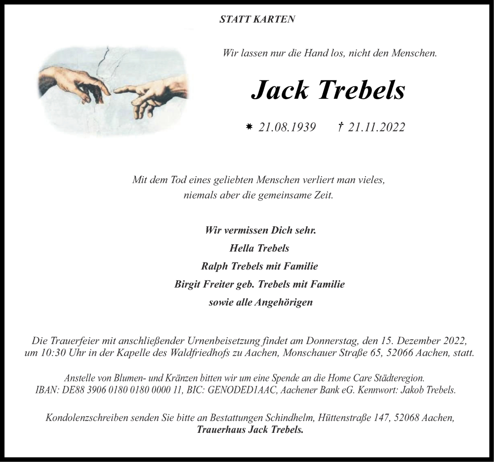  Traueranzeige für Jack Trebels vom 04.12.2022 aus Zeitung am Sonntag