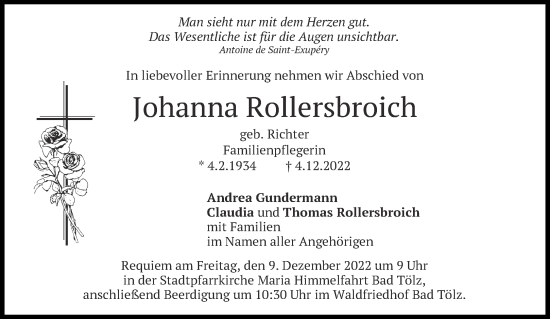 Traueranzeige von Johanna Rollersbroich von Aachener Zeitung / Aachener Nachrichten