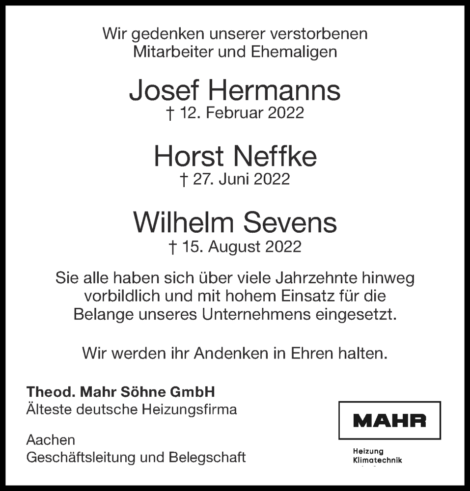  Traueranzeige für Josef Hermanns vom 31.12.2022 aus Aachener Zeitung / Aachener Nachrichten