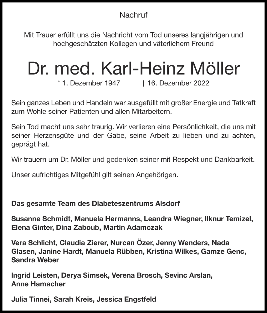  Traueranzeige für Karl-Heinz Möller vom 25.12.2022 aus Zeitung am Sonntag