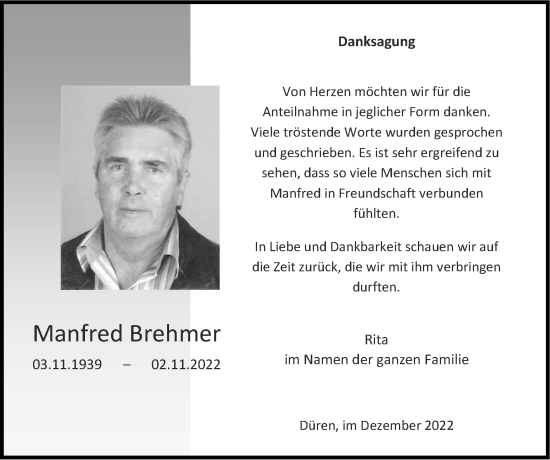 Traueranzeige von Manfred Brehmer von Zeitung am Sonntag