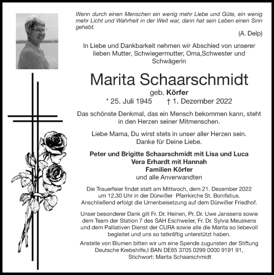 Traueranzeige von Marita Schaarschmidt von Zeitung am Sonntag