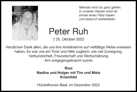 Traueranzeige von Peter Ruh von Zeitung am Sonntag