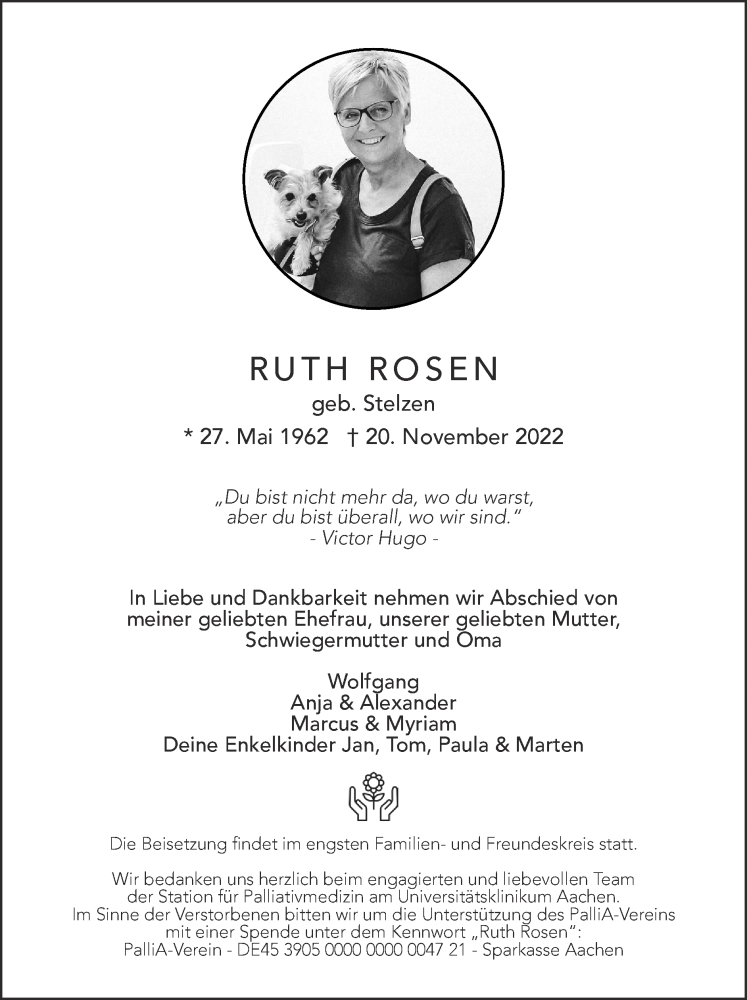  Traueranzeige für Ruth Rosen vom 04.12.2022 aus Zeitung am Sonntag