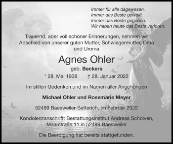 Traueranzeige von Agnes Ohler von Zeitung am Sonntag