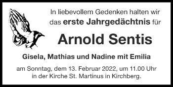Traueranzeige von Arnold Sentis von Zeitung am Sonntag