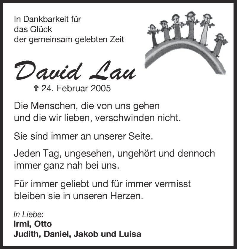  Traueranzeige für David Lau vom 27.02.2022 aus Zeitung am Sonntag