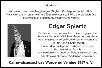 Traueranzeige von Edgar Spiertz von Zeitung am Sonntag