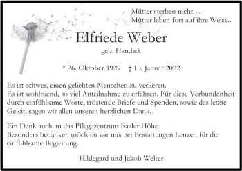 Traueranzeige von Elfriede Weber von Zeitung am Sonntag