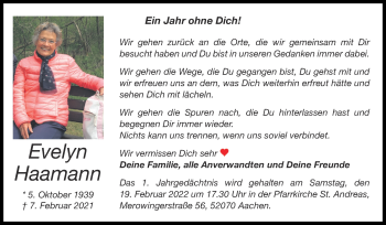 Traueranzeige von Evelyn Haamann von Zeitung am Sonntag