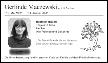 Traueranzeige von Gerlinde Maczewski von Zeitung am Sonntag