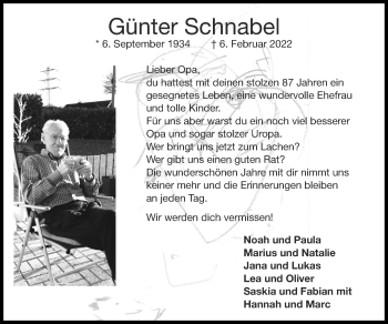 Traueranzeigen von Günter Schnabel Aachen gedenkt