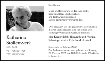 Traueranzeige von Katharina Stollenwerk von Zeitung am Sonntag