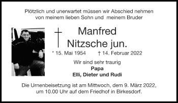 Traueranzeige von Manfred Nitzsche von Zeitung am Sonntag