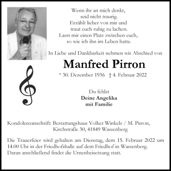 Traueranzeige von Manfred Pirron von Zeitung am Sonntag