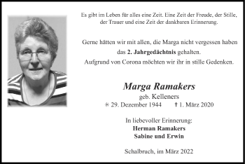 Traueranzeige von Marga Ramakers von Zeitung am Sonntag