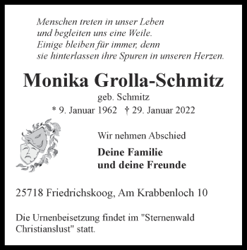 Traueranzeige von Monika Grolla-Schmitz von Zeitung am Sonntag