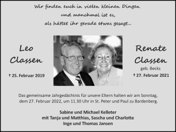 Traueranzeige von Renate Classen von Zeitung am Sonntag